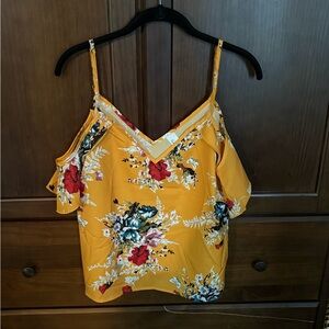 Floral Yellow Cold Shoulder Top